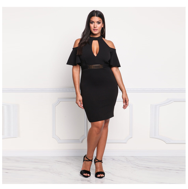 SZ60015-1 Sexy Off Shoulder Cut Out Chocker Bodycon Womens Plus Size Dress